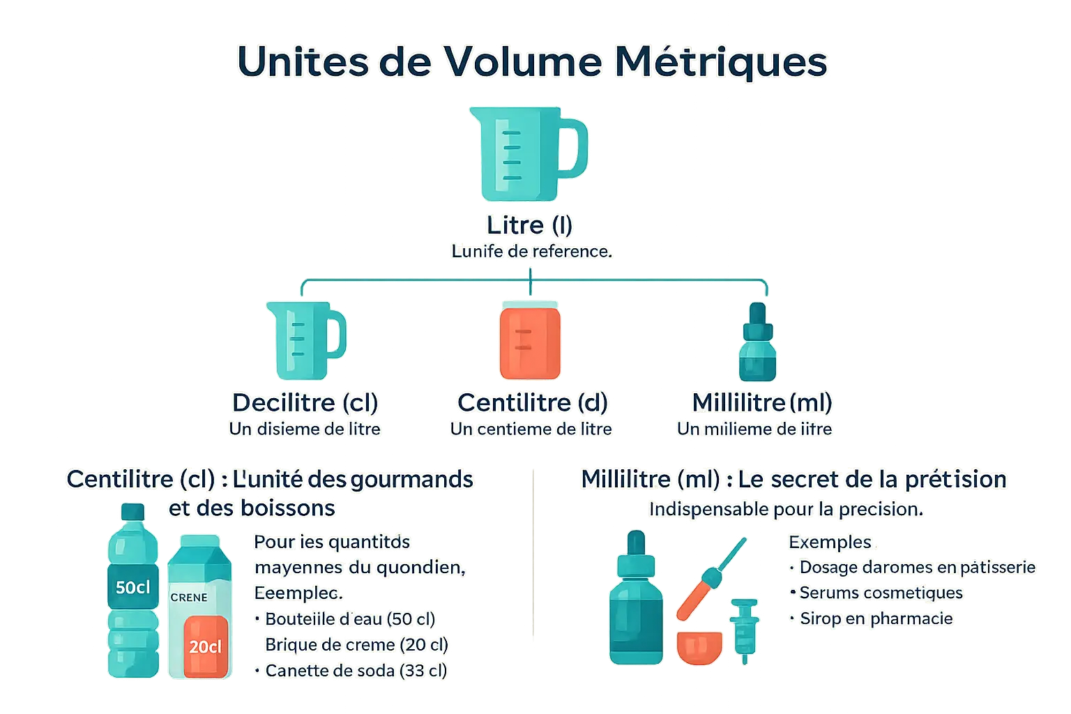 Illustration des unités de volume cl et ml